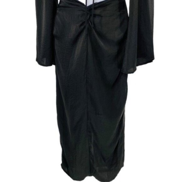 Petal & Pup NEW Sienna Satin Formal Black Midi Dress Matching Set Size L - Picture 5 of 11